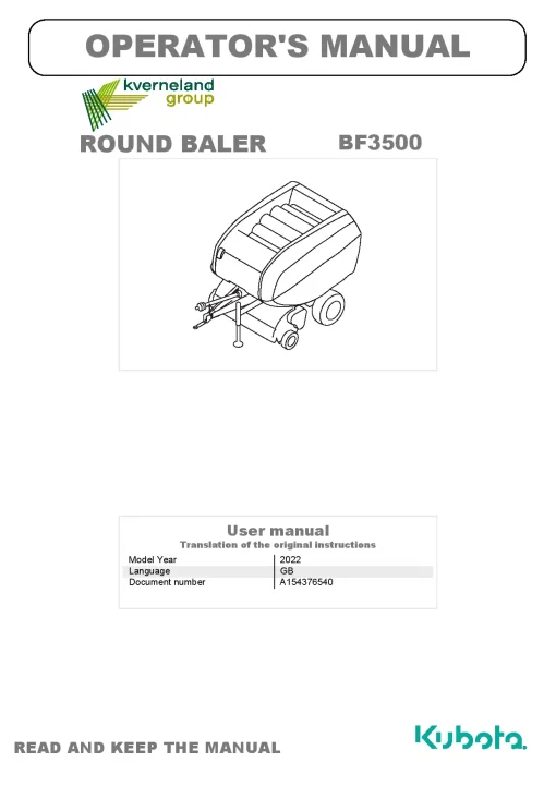 Kubota BF3500 Baler Round 2022 Operation Maintenance Manual PDF download