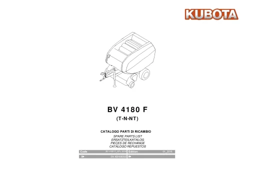 Kubota BV4180F T-N-NT Round Baler 2016 Parts Manual Catalog Pdf Download