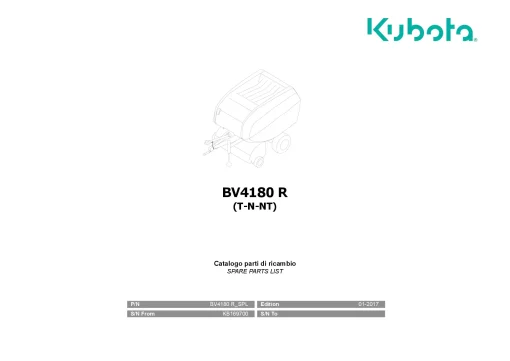 Kubota BV4180R T-N-NT Round Baler 2017 Parts Manual Catalog Pdf Download
