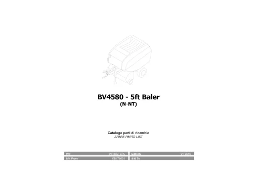 Kubota BV4580 5ft Baler N-NT Round 2019 Parts Manual Catalog Pdf Download