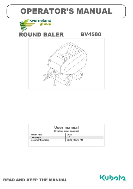 Kubota BV4580 Round Baler 2021 Operation Maintenance Manual PDF download