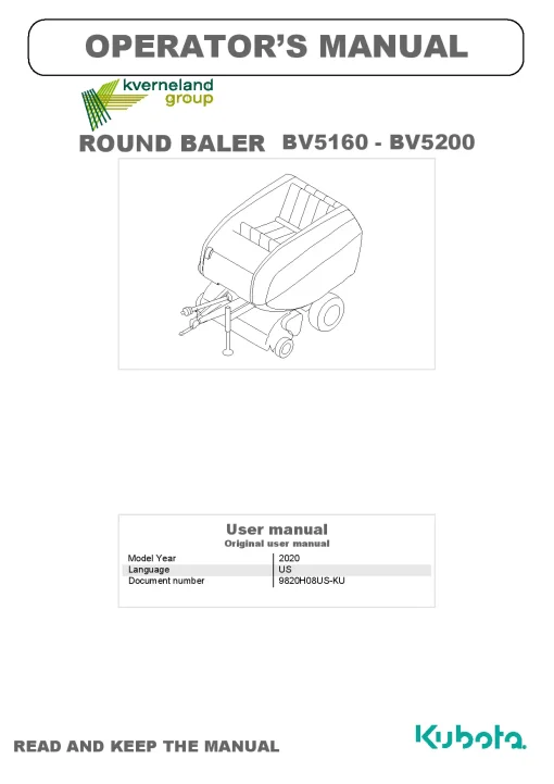 Kubota BV5160 BV5200 Round Baler 2020 Operation Maintenance Manual PDF download
