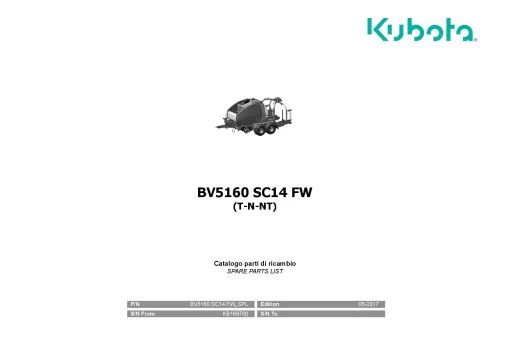 Kubota BV5160 SC14 FW T-N-NT Baler-wrapper 2017 Parts Manual Catalog Pdf Download