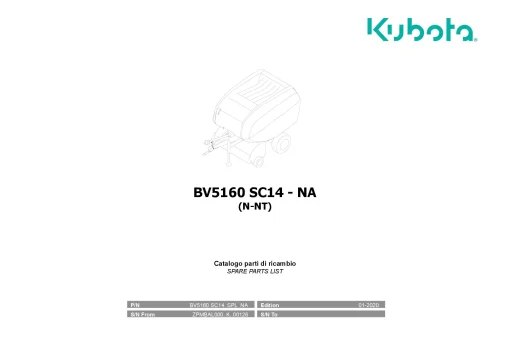 Kubota BV5160 SC14 N-NT North America Round Baler 2020 Operation Maintenance Manual PDF download