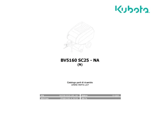 Kubota BV5160 SC25 N North America Round Baler 2020 Operation Maintenance Manual PDF download