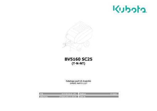 Kubota BV5160 SC25 T-N-NT Round Baler 2020 Operation Maintenance Manual PDF download