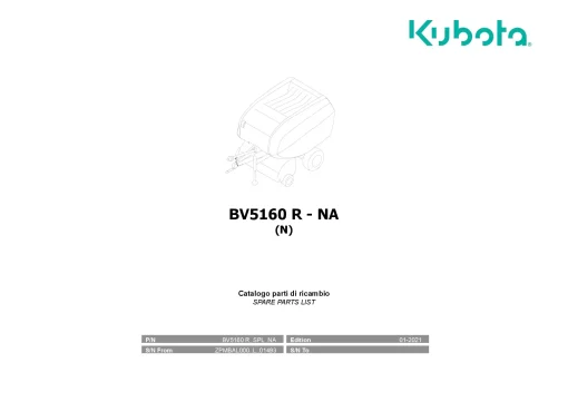 Kubota BV5160R T-N-NT North America Round Baler 2021 Parts Manual Catalog Pdf Download