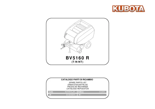 Kubota BV5160R T-N-NT Round Baler 2015 Parts Manual Catalog Pdf Download