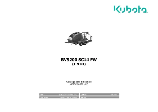 Kubota BV5200 SC14 FW T-N-NT Baler-wrapper 2021 Parts Manual Catalog Pdf Download