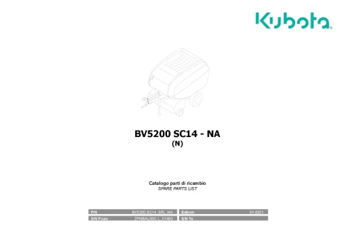 Kubota BV5200 SC14 N North America Round Baler 2021 Operation Maintenance Manual PDF download