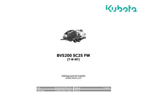 Kubota BV5200 SC25 FW T-N-NT Baler-wrapper 2020 Parts Manual Catalog Pdf Download