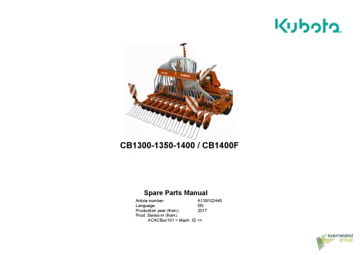 Kubota CB-1300 1350 1400 CB1400F Coulter Bar Seed drills Cultivator mounted 2017 Parts Manual Catalog Pdf Download