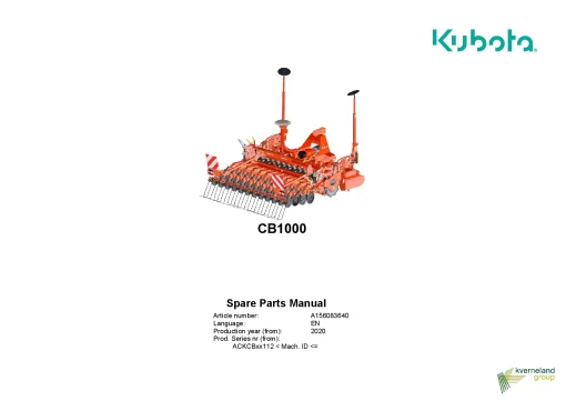 Kubota CB1000 Seed drills Cultivator mounted 2020 Parts Manual Catalog Pdf Download