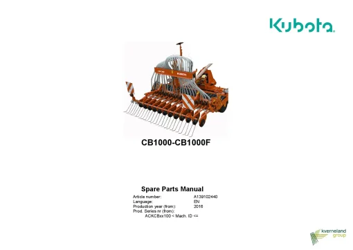 Kubota CB1000F Coulter Bar Seed drills Cultivator mounted 2016 Parts Manual Catalog Pdf Download