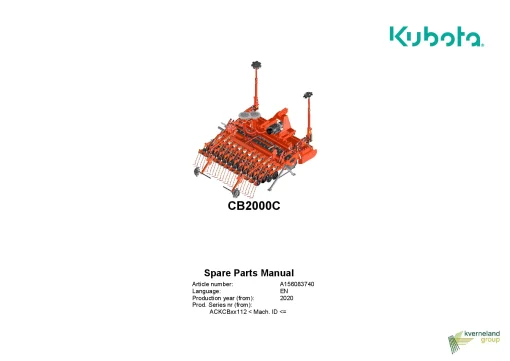 Kubota CB2000C Seed drills Cultivator mounted 2020 Parts Manual Catalog Pdf Download