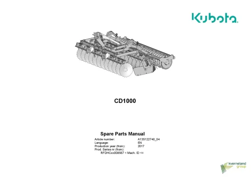 Kubota CD1000 Disc Harrow Compact 2017 Parts Manual Catalog Pdf Download