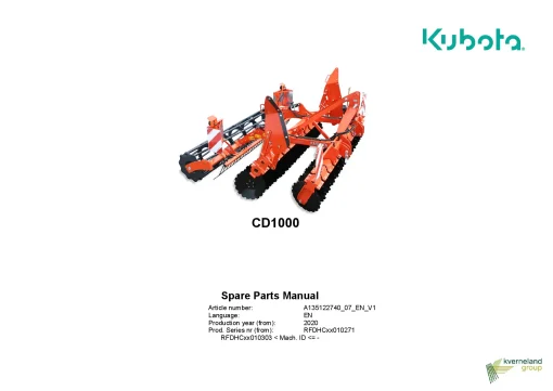 Kubota CD1000 Disc Harrow Compact 2020 -10303 Parts Manual Catalog Pdf Download