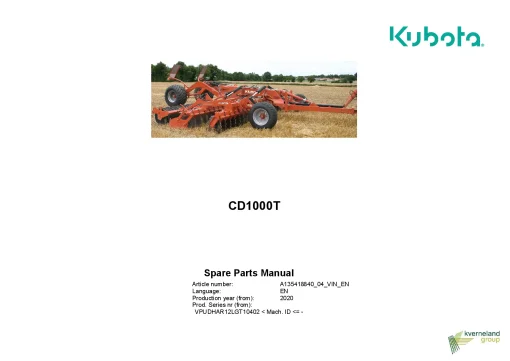 Kubota CD1000T Disc Harrow Compact 2020-10402 Parts Manual Catalog Pdf Download