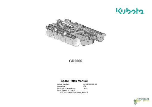Kubota CD2000 Disc Harrow Compact 2019 Parts Manual Catalog Pdf Download
