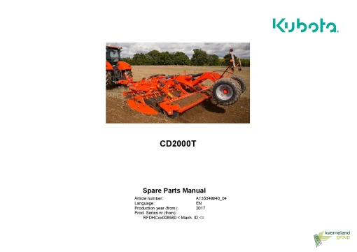 Kubota CD2000T Disc Harrow Compact 2017 -08580 Parts Manual Catalog Pdf Download