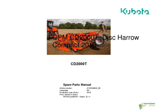 Kubota CD2000T Disc Harrow Compact 2019 Parts Manual Catalog Pdf Download