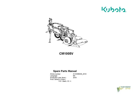 Kubota CM1005V Ploughs Conventional Mounted 2019 Parts Manual Catalog Pdf Download