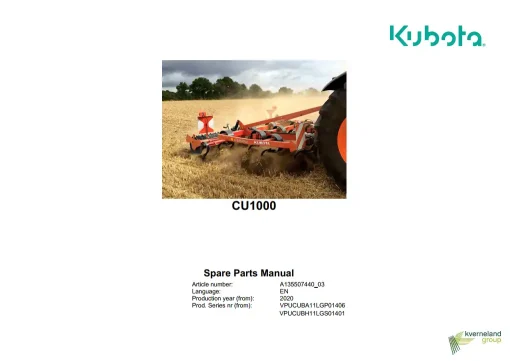 Kubota CU1000 Cultivators shallow 2020 Parts Manual Catalog Pdf Download