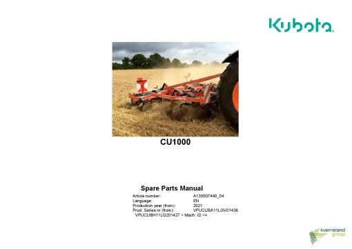Kubota CU1000 Cultivators shallow 2021 Parts Manual Catalog Pdf Download