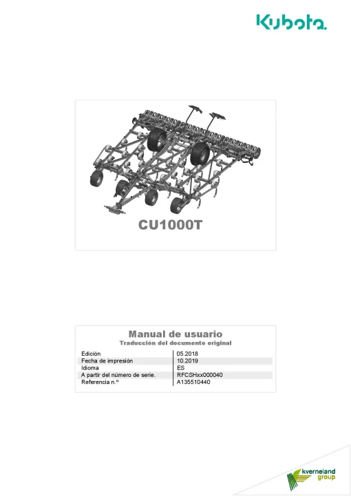 Kubota CU1000T Cultivators shallow 2018 ES Parts Manual Catalog Pdf Download
