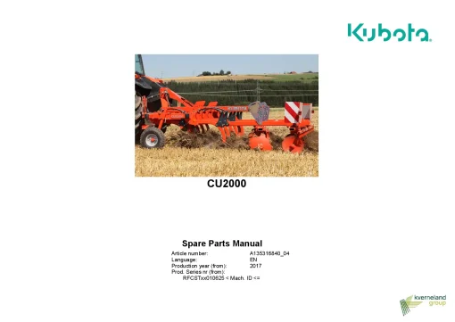 Kubota CU2000 Cultivators shallow 2017 EN Parts Manual Catalog Pdf Download