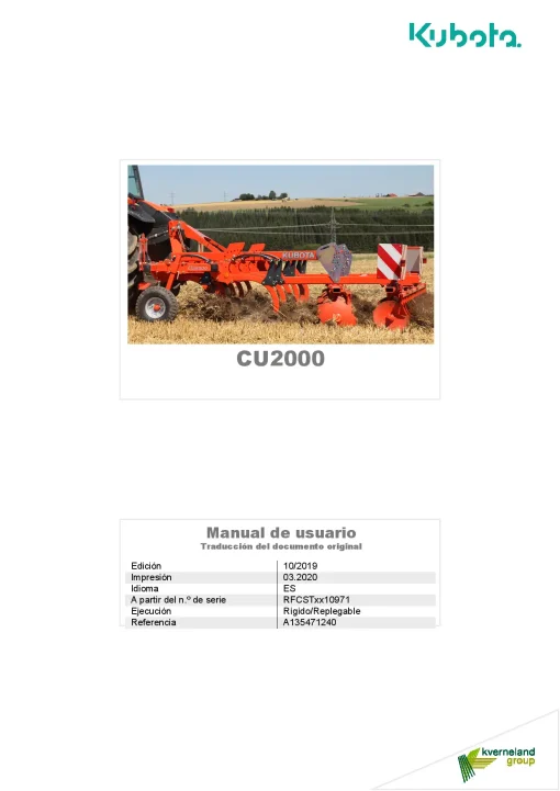 Kubota CU2000 Cultivators shallow 2019 ES Operation Maintenance Manual PDF download