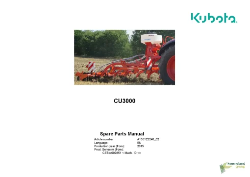 Kubota CU3000 Cultivators shallow 2015 Parts Manual Catalog Pdf Download