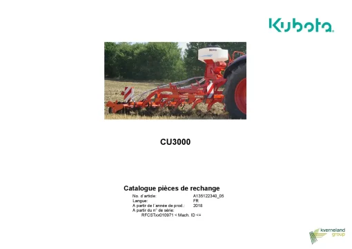 Kubota CU3000 Cultivators shallow 2018 FR Parts Manual Catalog Pdf Download