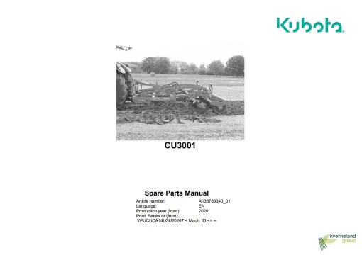 Kubota CU3001 Cultivators shallow 2020 -202007 Parts Manual Catalog Pdf Download