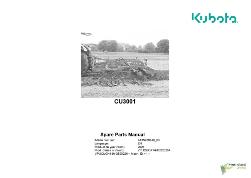 Kubota CU3001 Cultivators shallow 2021 Parts Manual Catalog Pdf Download