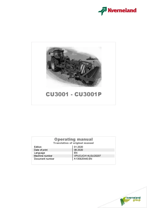 Kubota CU3001 P Cultivators shallow 2020 A135825440EN Operation Maintenance Manual PDF download