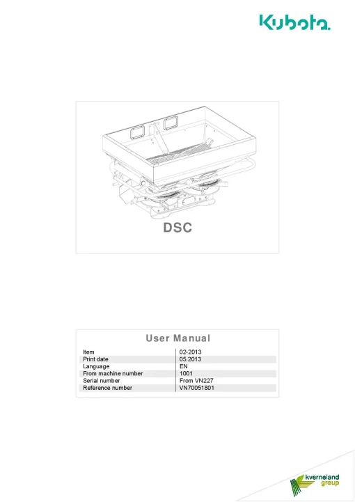 Kubota DSC Spreaders Disc Rear mounted 2013 Operation Maintenance Manual PDF download