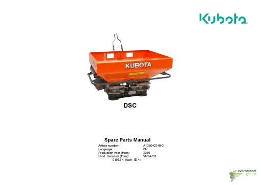 Kubota DSC Spreaders Disc Rear mounted 2016 Sn 01032- Parts Manual Catalog Pdf Download