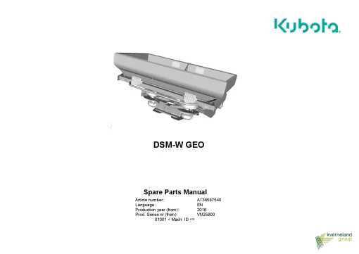 Kubota DSM-W GEO Spreaders Disc Rear mounted 2016 Sn 01001- Parts Manual Catalog Pdf Download