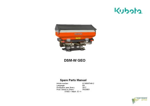 Kubota DSM-W GEO Spreaders Disc Rear mounted 2017 Sn 01003- Parts Manual Catalog Pdf Download