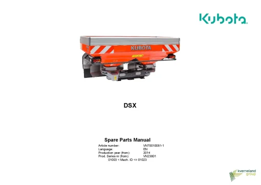 Kubota DSX Spreaders Disc Rear mounted 2014 Parts Manual Catalog Pdf Download