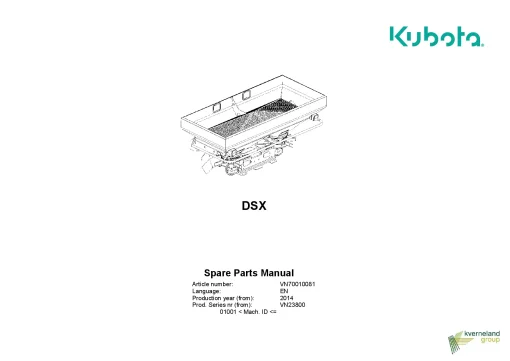 Kubota DSX Spreaders Disc Rear mounted 2014 Sn 01001- Parts Manual Catalog Pdf Download