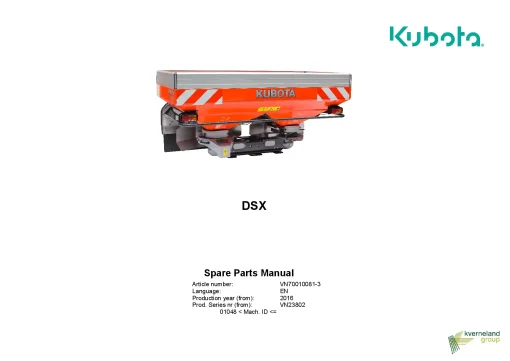 Kubota DSX Spreaders Disc Rear mounted 2016 Parts Manual Catalog Pdf Download
