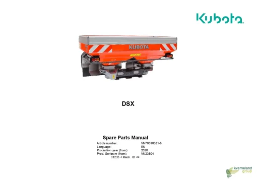 Kubota DSX Spreaders Disc Rear mounted 2020 Sn 01233- Parts Manual Catalog Pdf Download