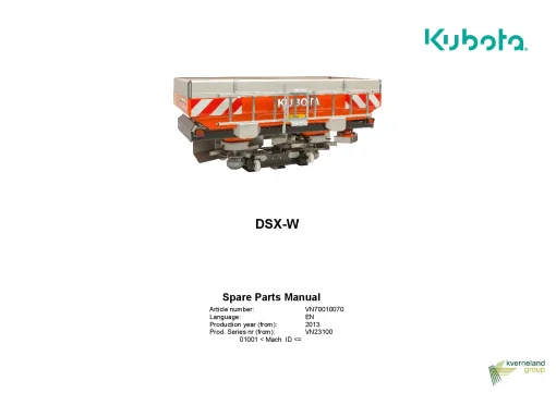 Kubota DSX-W Spreaders Disc Rear mounted 2013 Sn 01001- Parts Manual Catalog Pdf Download
