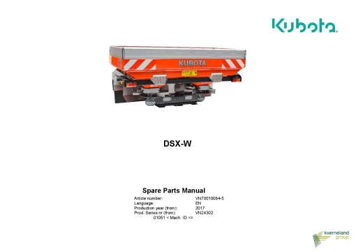 Kubota DSX-W Spreaders Disc Rear mounted 2017 Sn 01051- Parts Manual Catalog Pdf Download