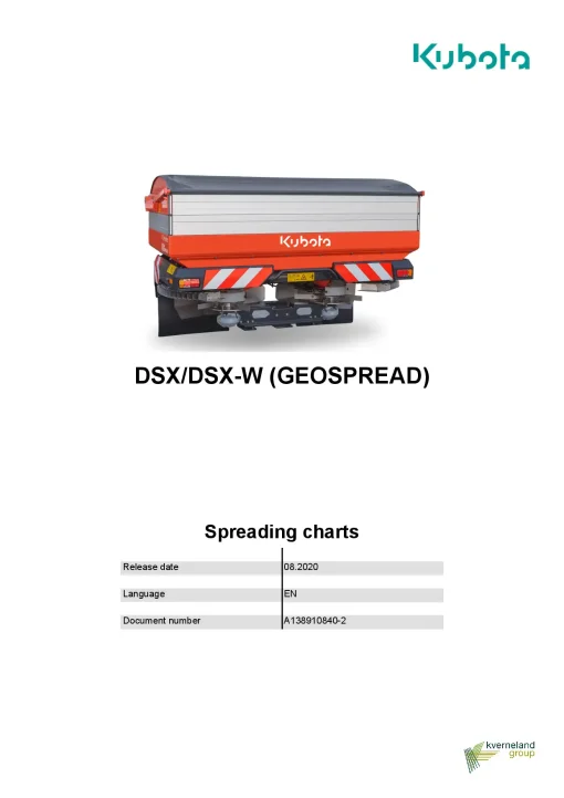 Kubota DSX-W Spreaders Disc Rear mounted 2020 Operation Maintenance Manual PDF download