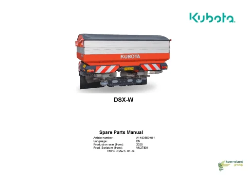 Kubota DSX-W Spreaders Disc Rear mounted 2020 SN 01055- Parts Manual Catalog Pdf Download
