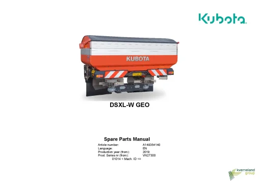 Kubota DSXL-W GEO Spreaders Disc Rear mounted 2019 Parts Manual Catalog Pdf Download