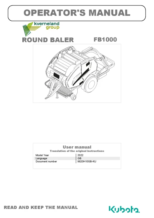 Kubota FB1000 Baler-wrapper 2022 Operation Maintenance Manual PDF download